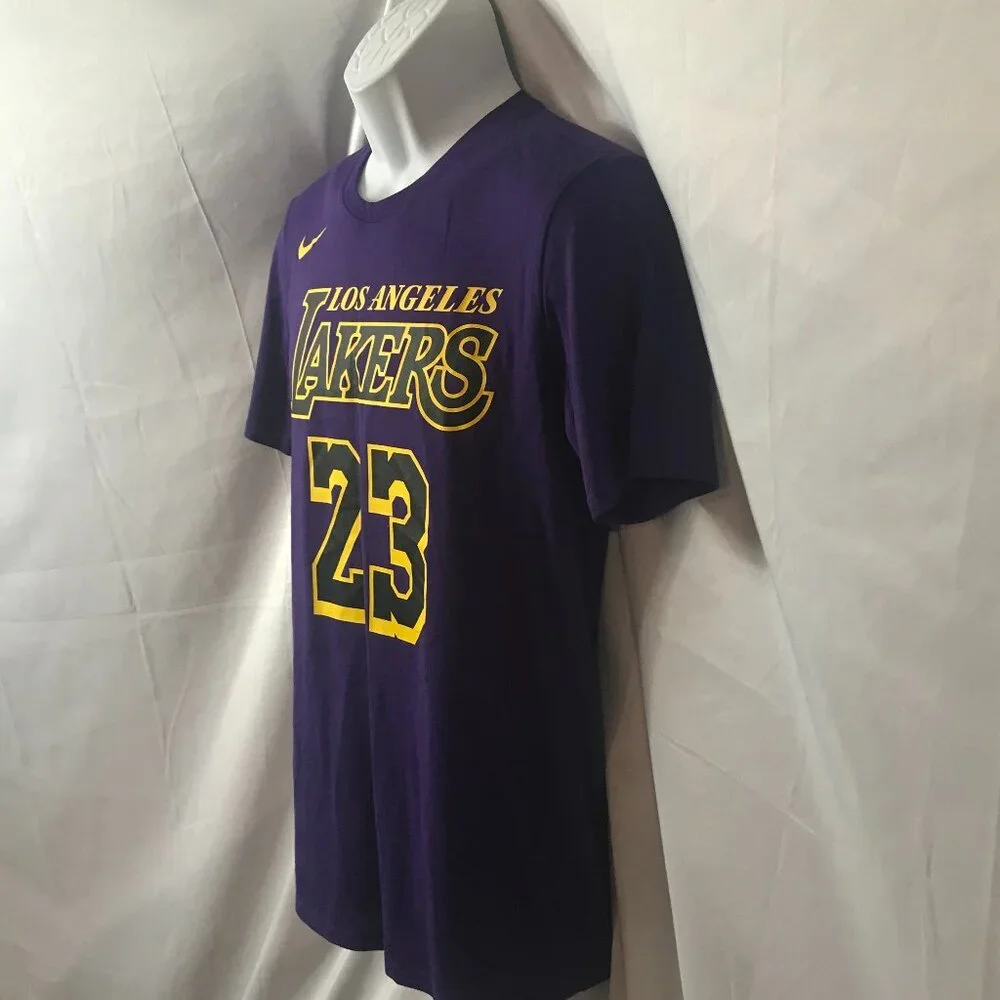 Nike #23 Purple & Gold NBA Lakers James Activewear Athletic Sport Cut Tee Shirt - Picture 4 of 5